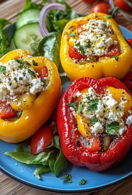 Gefüllte Feta-Paprika mit buntem Salat