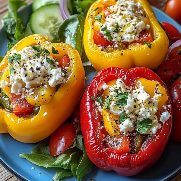 Gefüllte Feta-Paprika mit buntem Salat