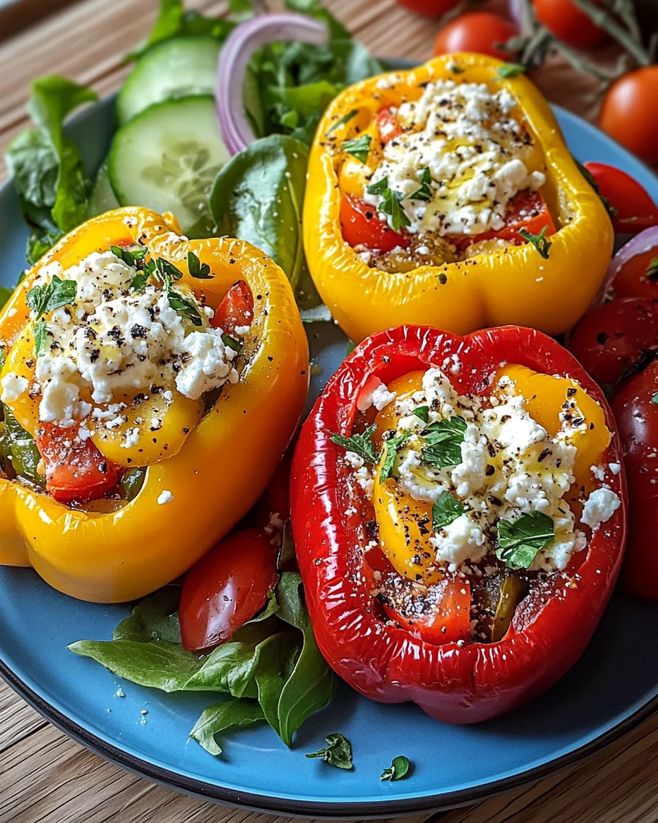 Gef&uuml;llte Feta-Paprika mit buntem Salat