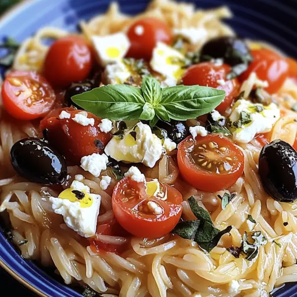 Griechische Reisnudeln mit Tomaten, Feta und Oliven