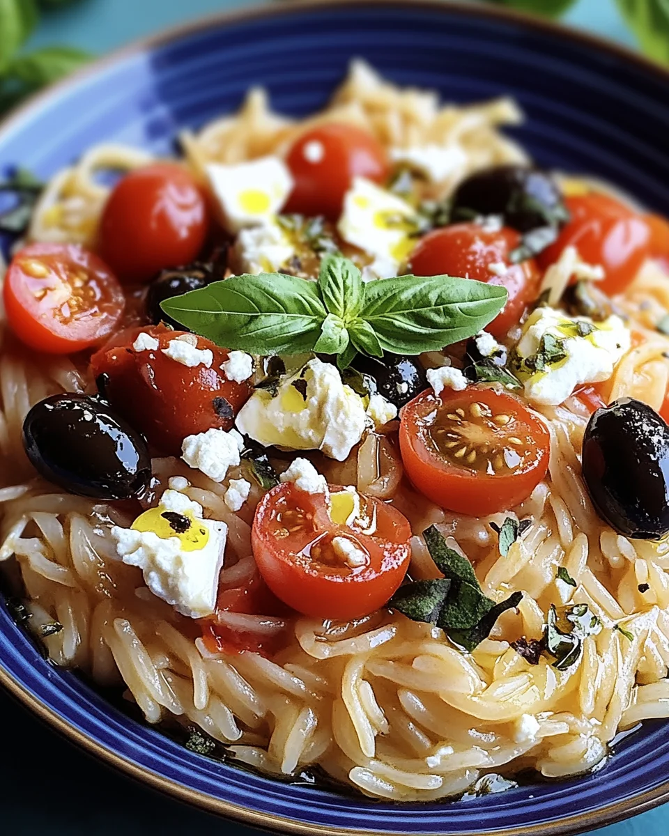 Griechische Reisnudeln mit Tomaten, Feta und Oliven