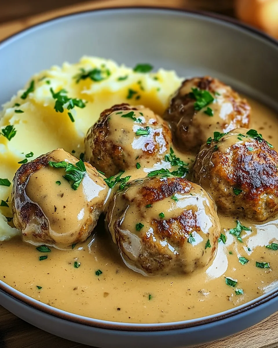 Hackbällchen in cremiger Sauce mit Kartoffelpüree 29 Hackbällchen