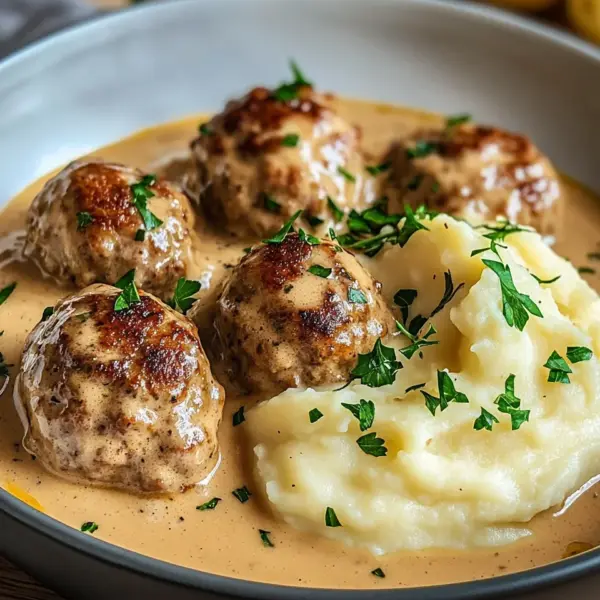 Hackbällchen in cremiger Sauce mit Kartoffelpüree