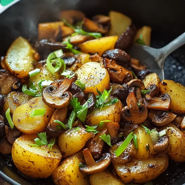 Champignon-Kartoffel-Pfanne mit Frühlingszwiebeln