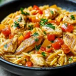 Orzo-Pfanne mit Paprikahuhn