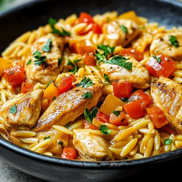 Orzo-Pfanne mit Paprikahuhn