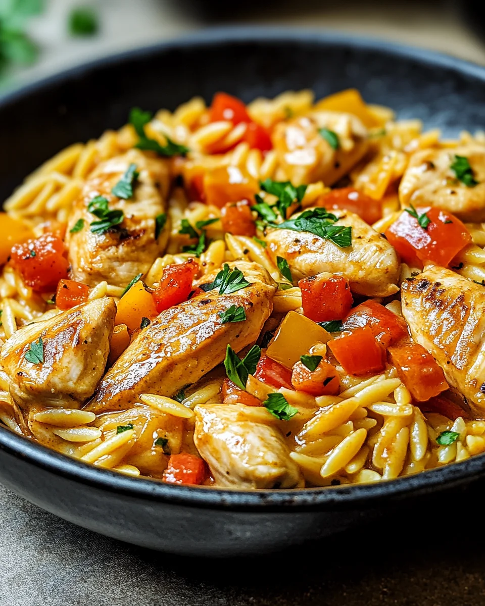 Orzo-Pfanne mit Paprikahuhn
