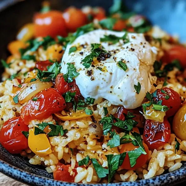 Mediterrane Reispfanne mit Burrata