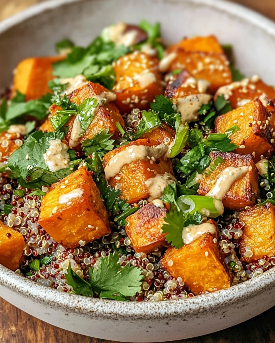 Gerösteter Süßkartoffel-Quinoa-Salat mit Sesam-Miso-Sauce