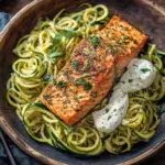 Kr&auml;uterlachs auf Zucchinipasta