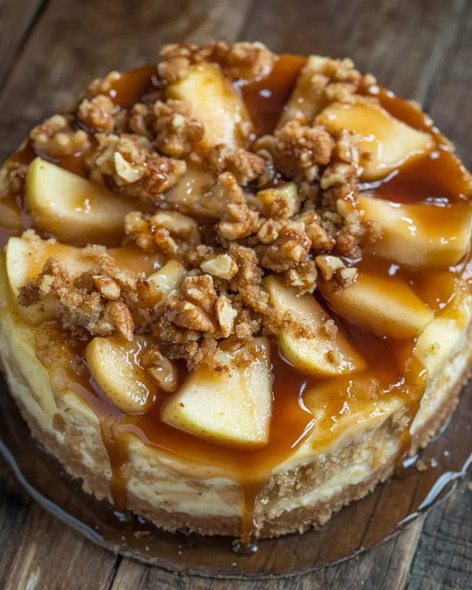 Apfel-Cheesecake mit Walnuss-Streuseln und Karamellsauce 26 Apfel-Cheesecake mit Walnuss-Streuseln und Karamellsauce