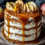 Bratapfeltorte mit Orangen-Zimt-Creme und Karamell-Drip