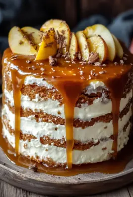Bratapfeltorte mit Orangen-Zimt-Creme und Karamell-Drip