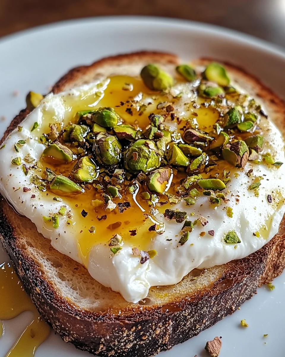 Burrata-Toast mit Pistazien und heißem Honig