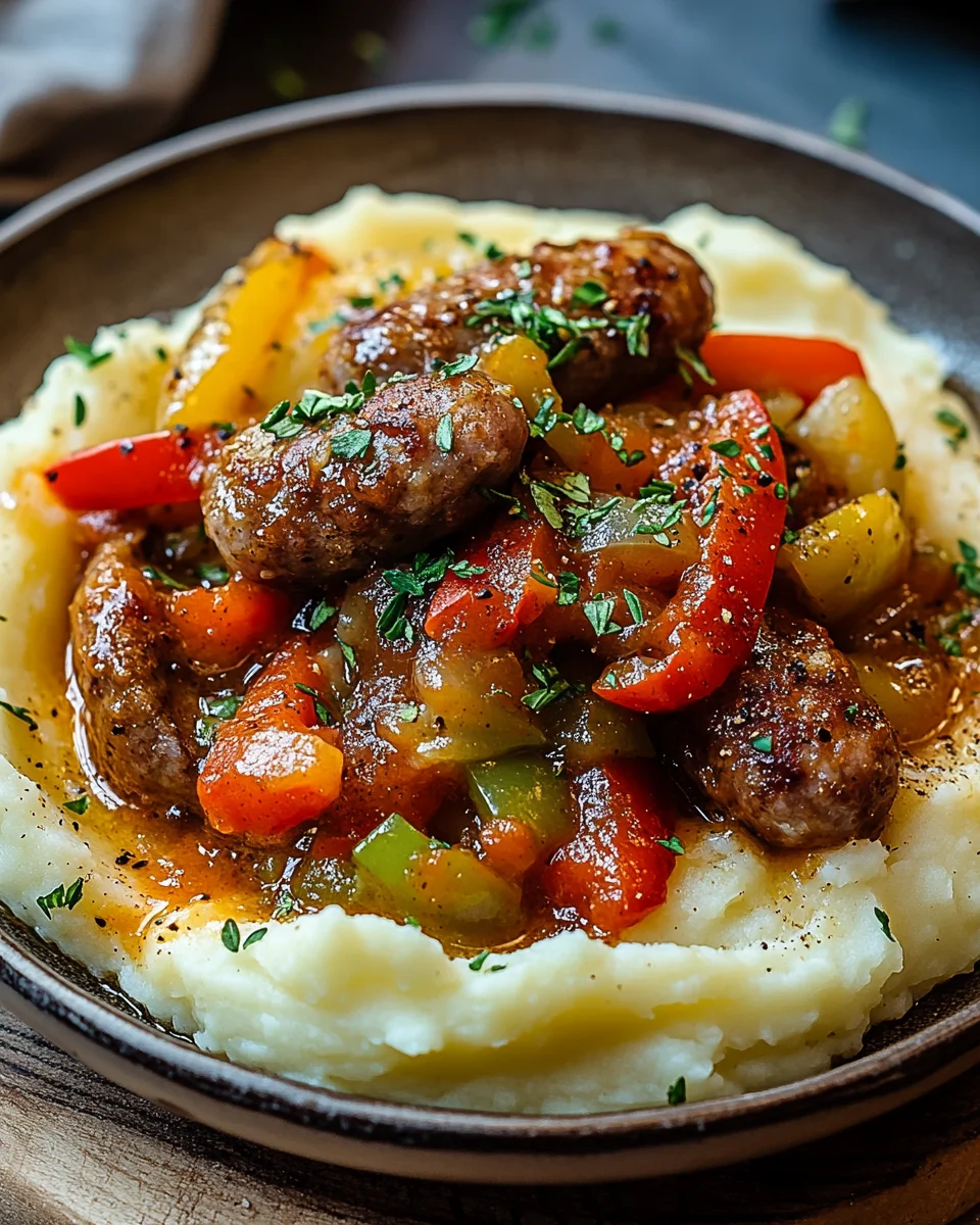Cremige Wurst und Paprika auf Kartoffelp&uuml;ree