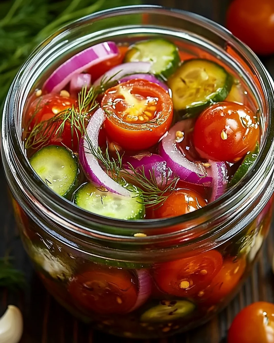 Eingelegte Kirschtomaten, Rote Zwiebeln und Gurken 20 Eingelegte