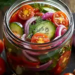Eingelegte Kirschtomaten, Rote Zwiebeln und Gurken