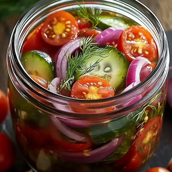 Eingelegte Kirschtomaten, Rote Zwiebeln und Gurken