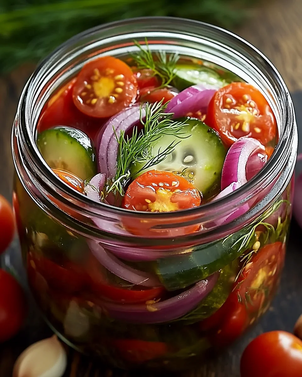 Eingelegte Kirschtomaten, Rote Zwiebeln und Gurken