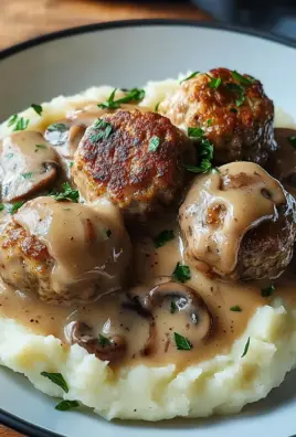 Fleischbällchen mit Kartoffelpüree und Champignonrahmsauce 34 Fleischbällchen mit Kartoffelpüree und Champignonrahmsauce