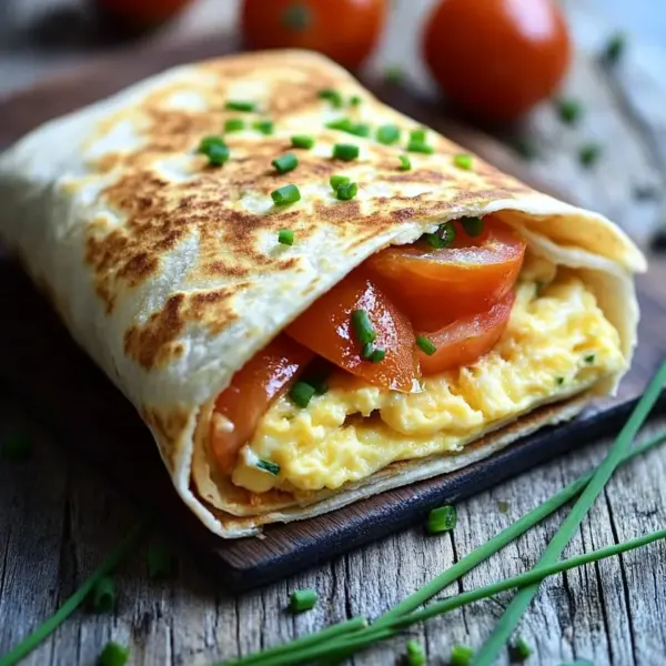 Frühstückswrap mit Ei, Käse und Tomaten