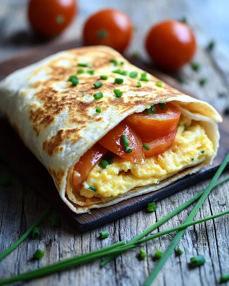 Frühstückswrap mit Ei, Käse und Tomaten