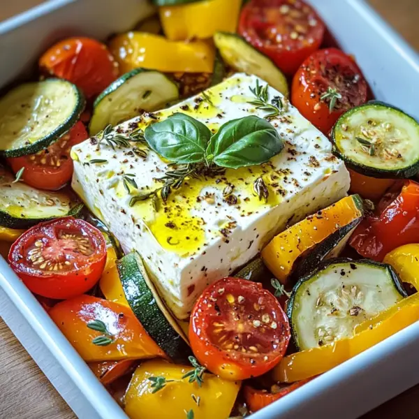 Gebackener Feta auf mediterranem Gemüse (Low Carb)
