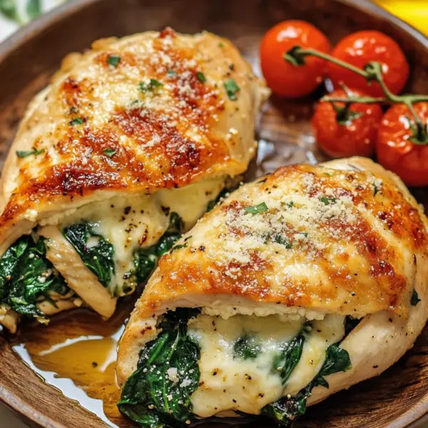 Gefüllte Hähnchenbrust mit Frischkäse und Spinat