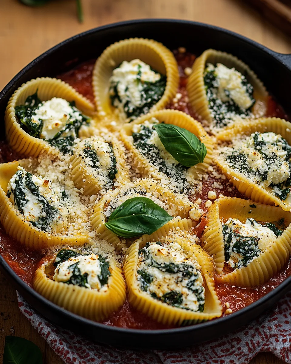 Gef&uuml;llte Muschelnudeln mit Ricotta und Spinat