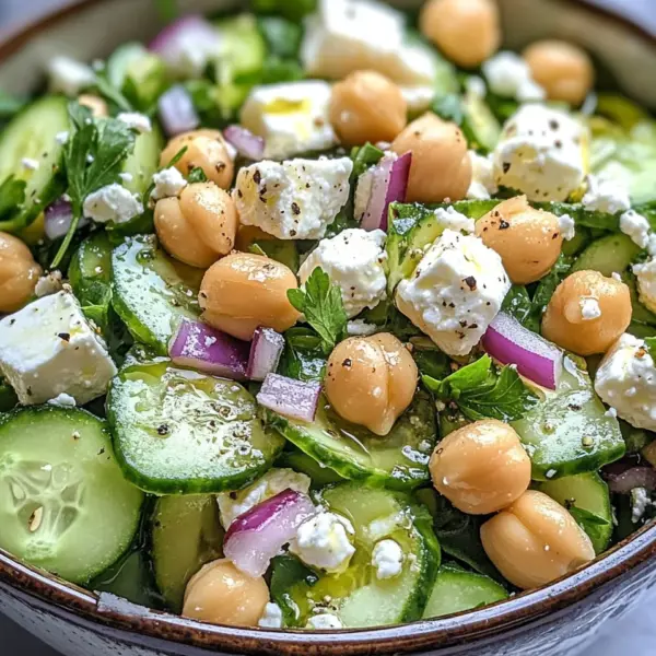 Gurkensalat mit Feta und Kichererbsen
