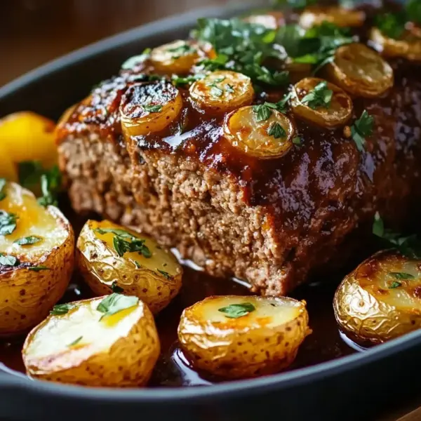 Herzhafter Hackbraten mit Ofenkartoffeln