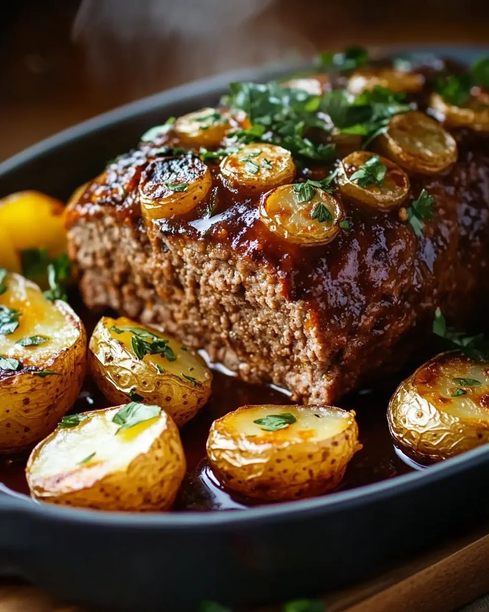 Herzhafter Hackbraten mit Ofenkartoffeln