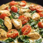 Keto H&auml;hnchen-Spinat-Tomaten-Pfanne