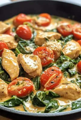 Keto Hähnchen-Spinat-Tomaten-Pfanne