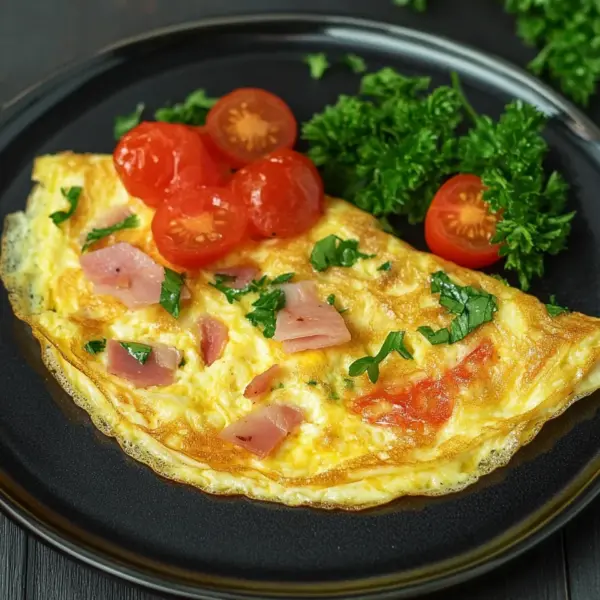 Omelette mit Schinken, Käse und Tomaten