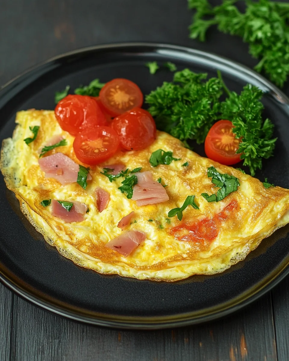 Omelette mit Schinken, Käse und Tomaten