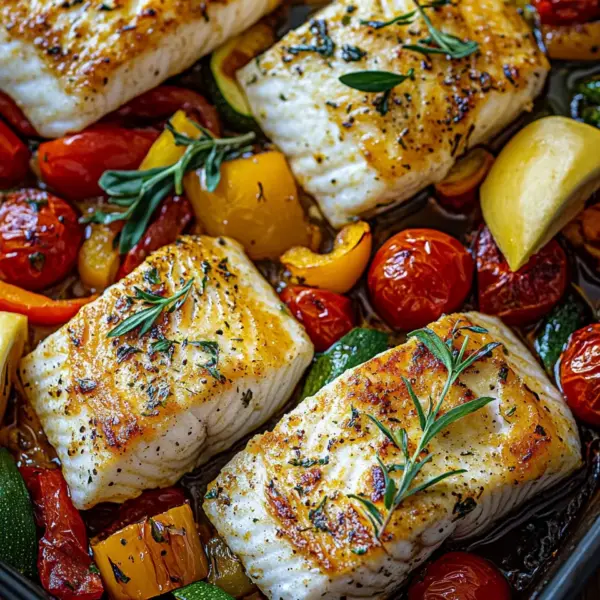 Rezept für mediterran gebackene Fischfilets mit Gemüse
