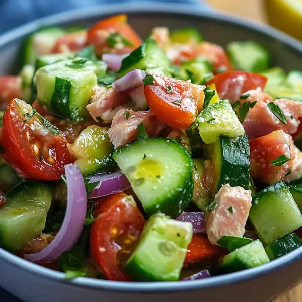 Schneller Thunfischsalat mit Gurke und Tomate