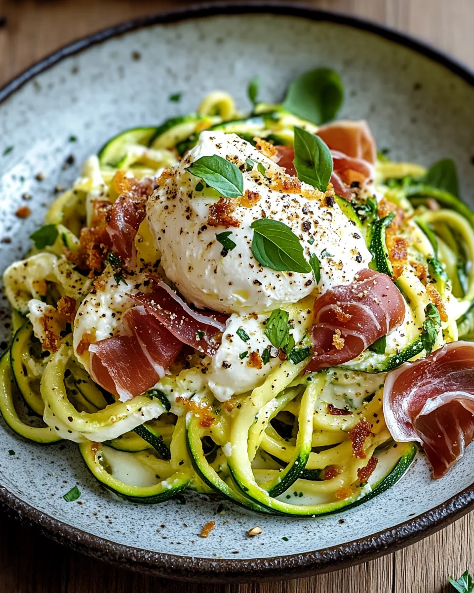 Zucchini Carbonara mit knusprigem Prosciutto und Burrata 21 Zucchini