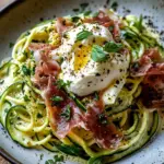 Zucchini Carbonara mit knusprigem Prosciutto und Burrata