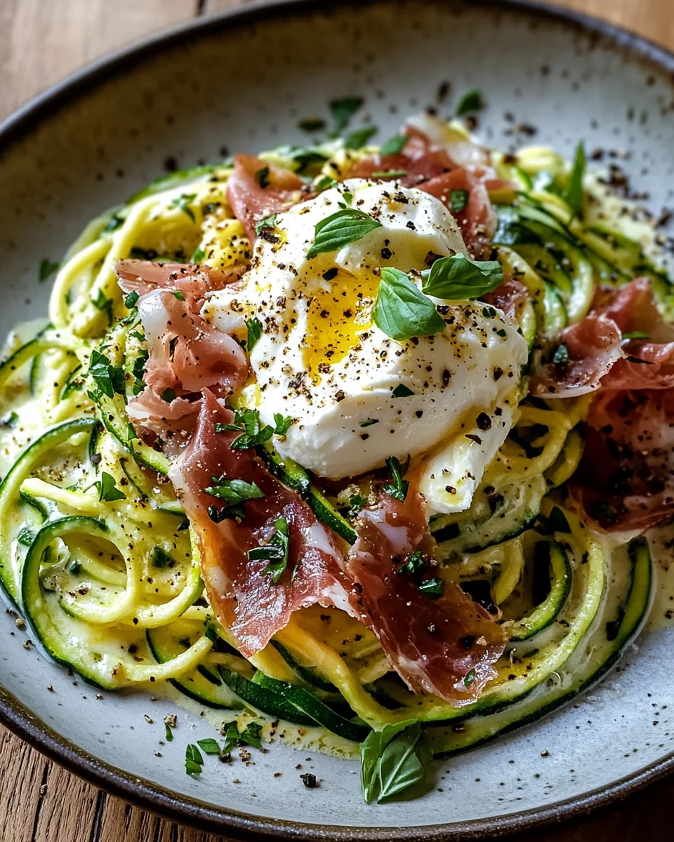 Zucchini Carbonara mit knusprigem Prosciutto und Burrata 23 Zucchini Carbonara mit knusprigem Prosciutto und Burrata