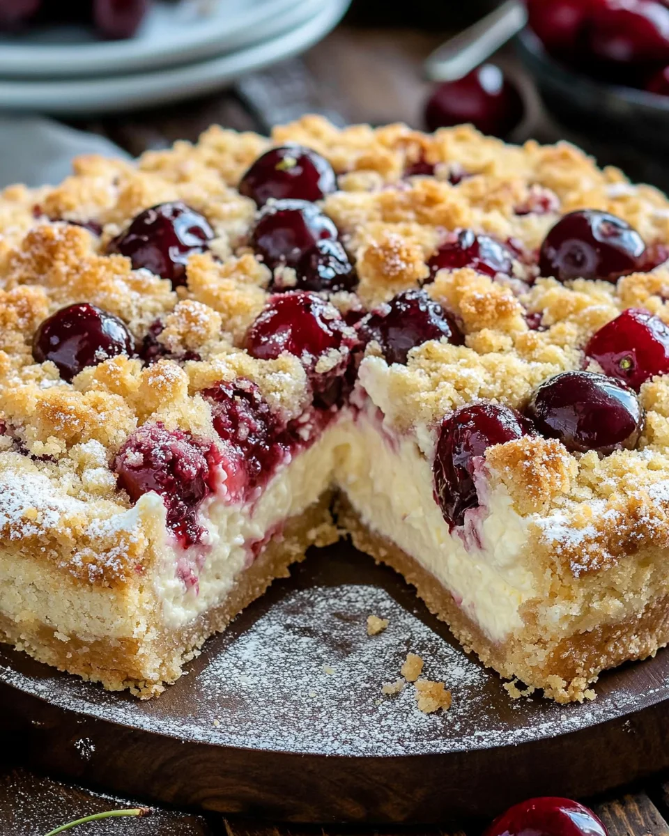 K&auml;sekuchen mit Kirschen