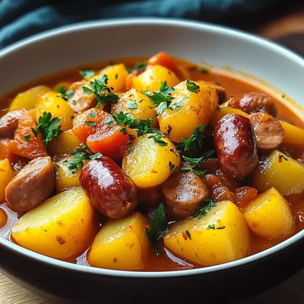 Kartoffelgulasch mit Würstchen
