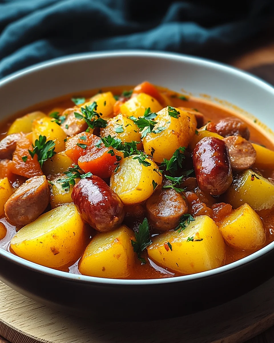 Kartoffelgulasch mit Würstchen