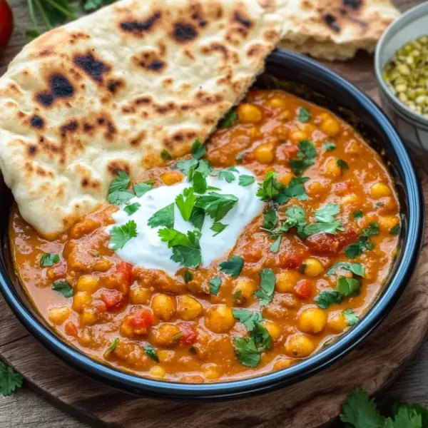 Kichererbsen-Curry mit Naan Brot