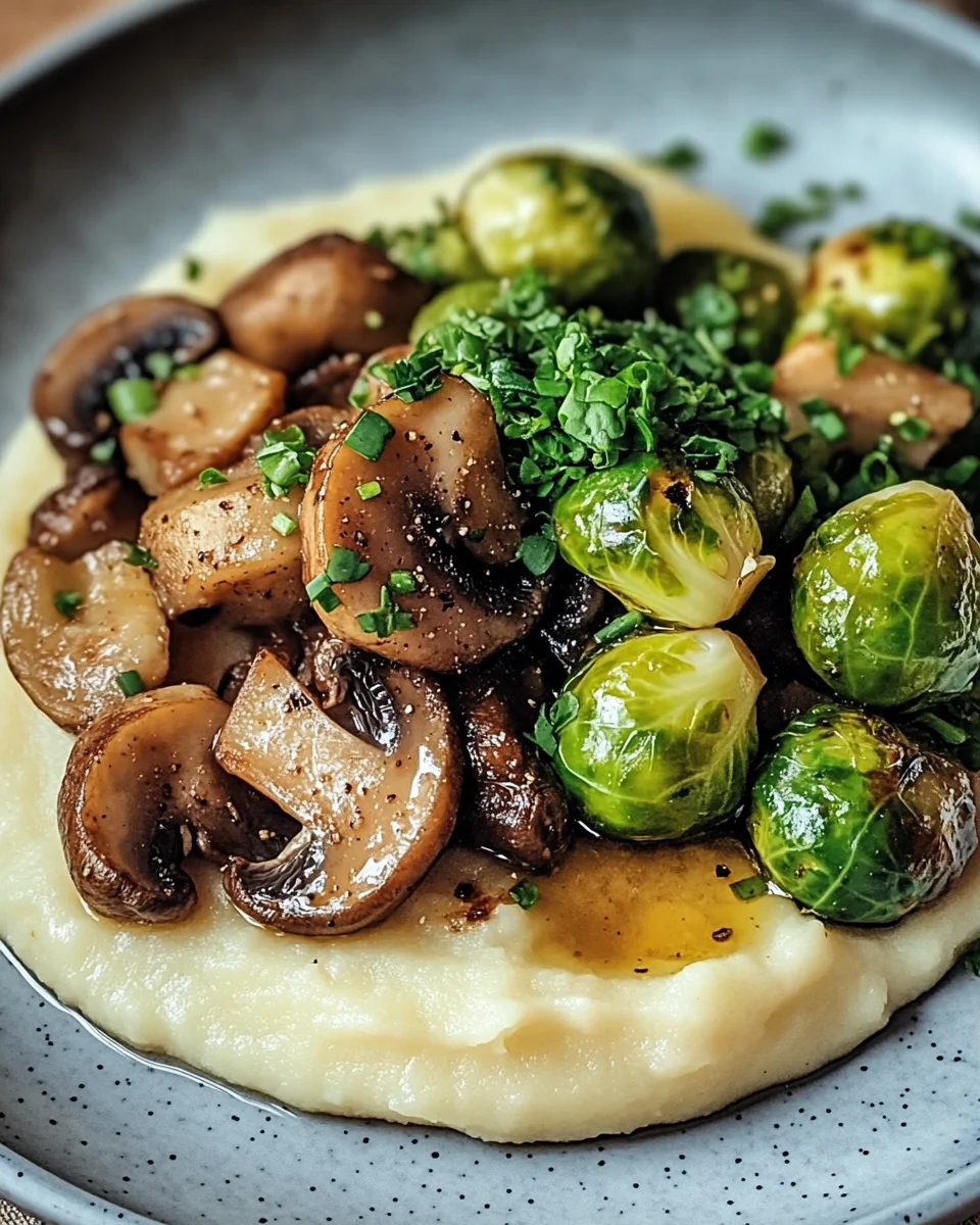 Pilzpfanne mit Rosenkohl und Kartoffelpüree