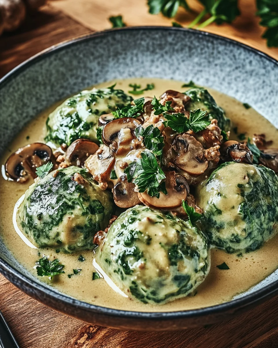 Spinat-Knödel mit Pilzragout 20 Spinat-Knödel