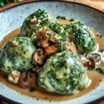Spinat-Kn&ouml;del mit Pilzragout