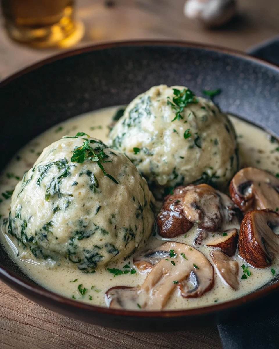 Südtiroler Spinatknödel mit Pilzrahm 17 Südtiroler