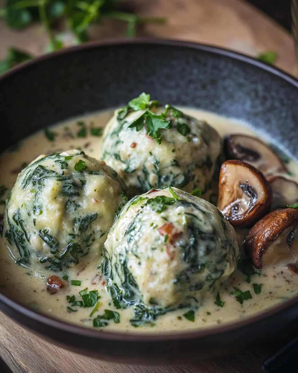 Südtiroler Spinatknödel mit Pilzrahm 19 Südtiroler Spinatknödel mit Pilzrahm
